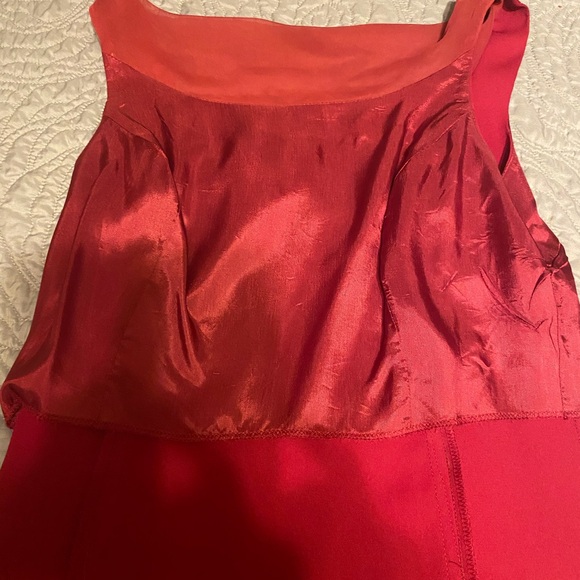 Classic short dress with sheer accent at neckline. Length from front neck 28” - Picture 4 of 5
